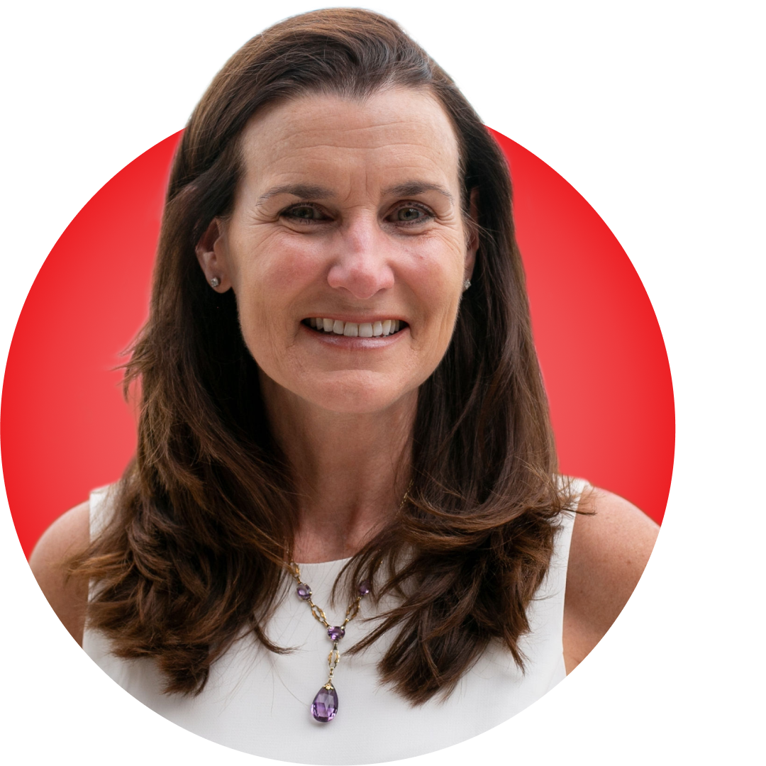 Headshot of Maryann Ruck, President and Founder of Integrated Wealth Partners, on red circular background