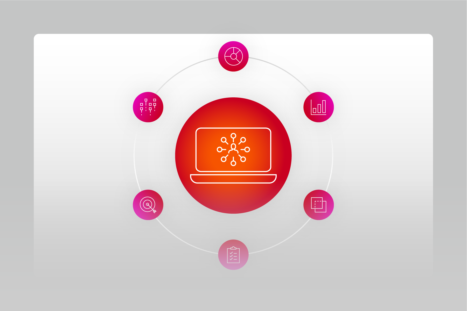 An illustration showing a circular chart of icons that represent workflows.