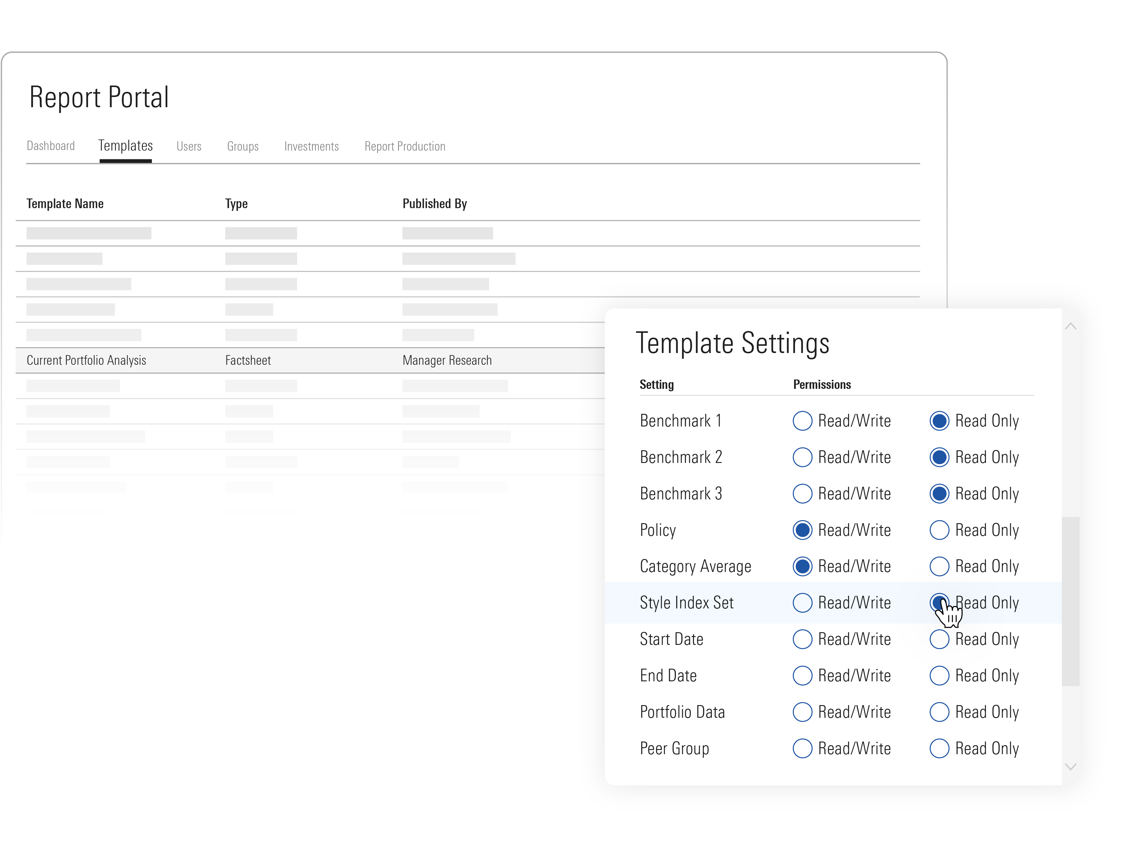 Illustration of template edit options, which help ensure compliance while giving advisors the freedom to run custom reports.