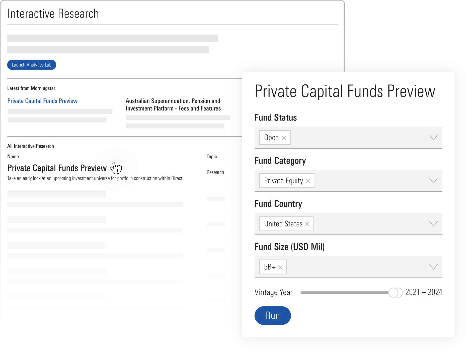 A detailed view of portfolios and other data are available with Interactive Research capabilities.