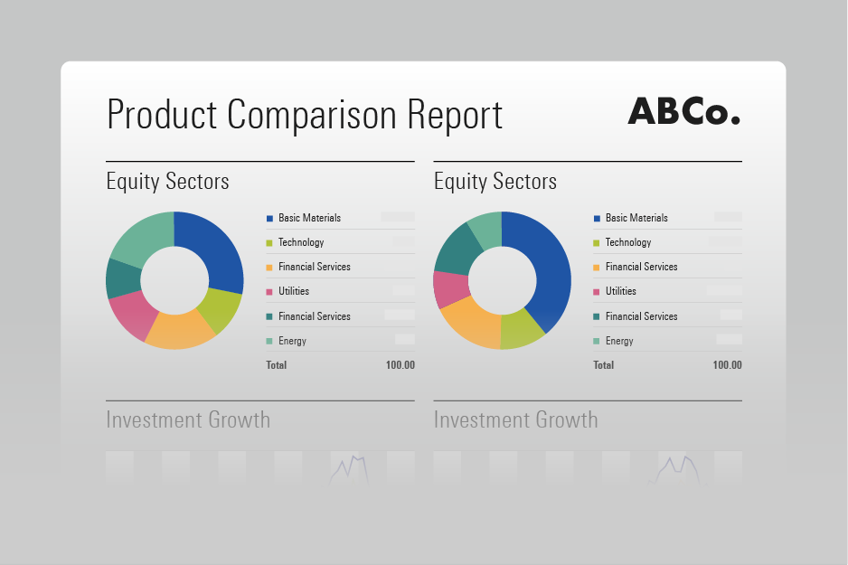 An illustration of a product comparison report module in Presentation Studio.